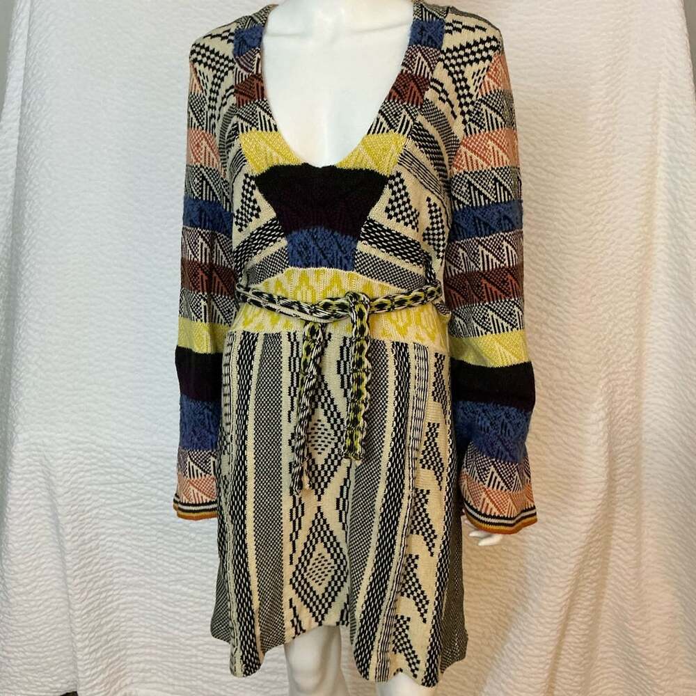 Free People Sweater Dress Size XL Aztec Print Boho Belted